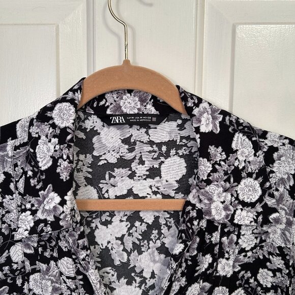 Zara black floral print open collar mini dress - Picture 5 of 12